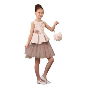 Elegant Cream and Brown Kids Dress